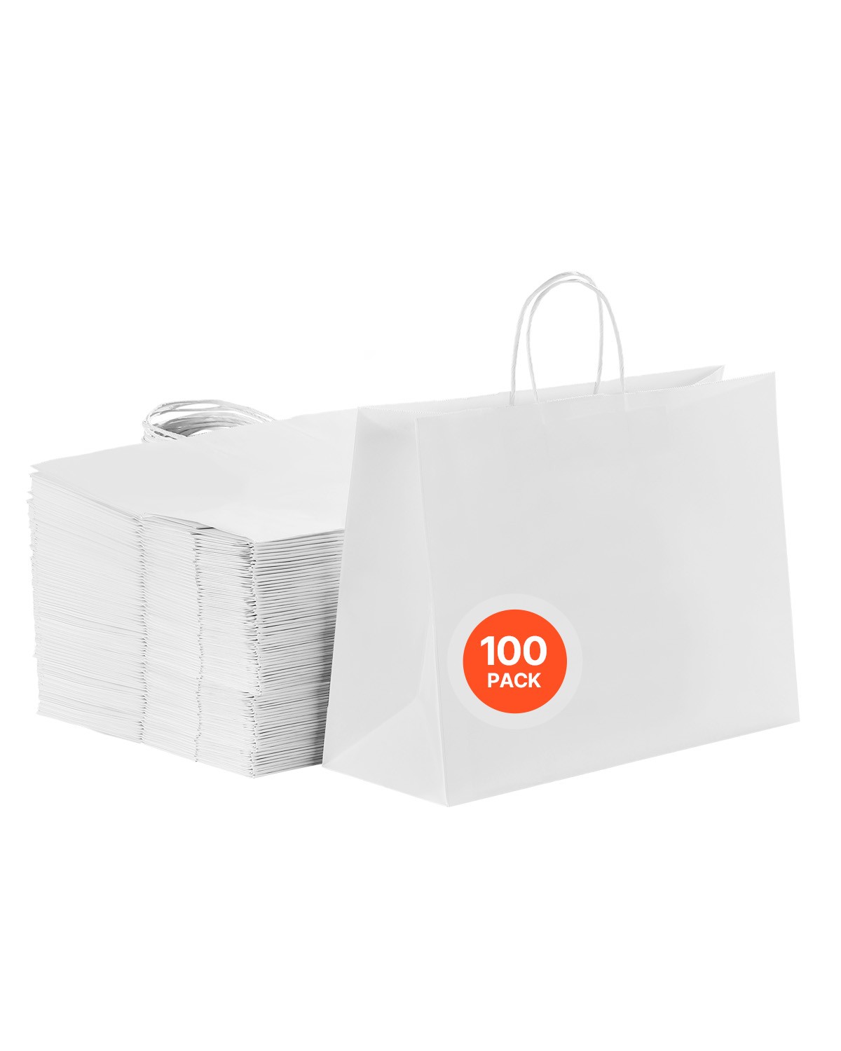 VEVOR Kraft Paper Bag with Handles 100Pcs 16x6x12 in Party Shopping Bag White