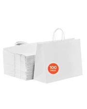VEVOR Kraft Paper Bag with Handles 100Pcs 16x6x12 in Party Shopping Bag White