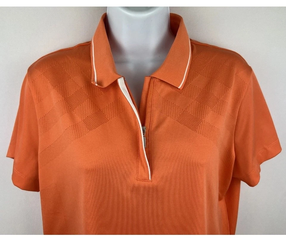NIKE Golf Dri Fit Para Mujer Naranja Cremallera Manga Corta Polo Atlético Golf Camisa Talla L Foto 3 de 4