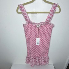 LoveShackFancy Breyer Floral Knit Mini Dress XS Ruffle Sleeveless Pink Pullover