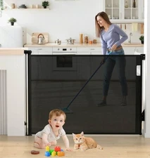 Vomeast 34" Tall Retractable Baby & Dog Gate – 55" Wide Mesh Safety Gate Black