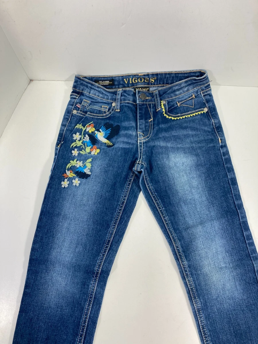 Jean Fille Vigoss Brodé Papillons - Taille 16 - Détails Déchirés - Occasion Très Bon état