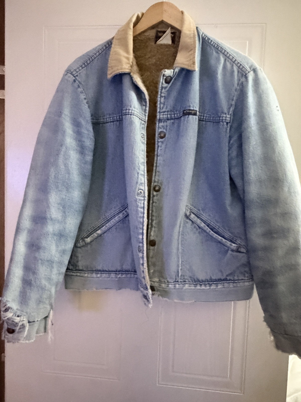 Vintage Wrangler Mens Denim Jean Trucker Jacket sherpa Lined Rancher Size 44