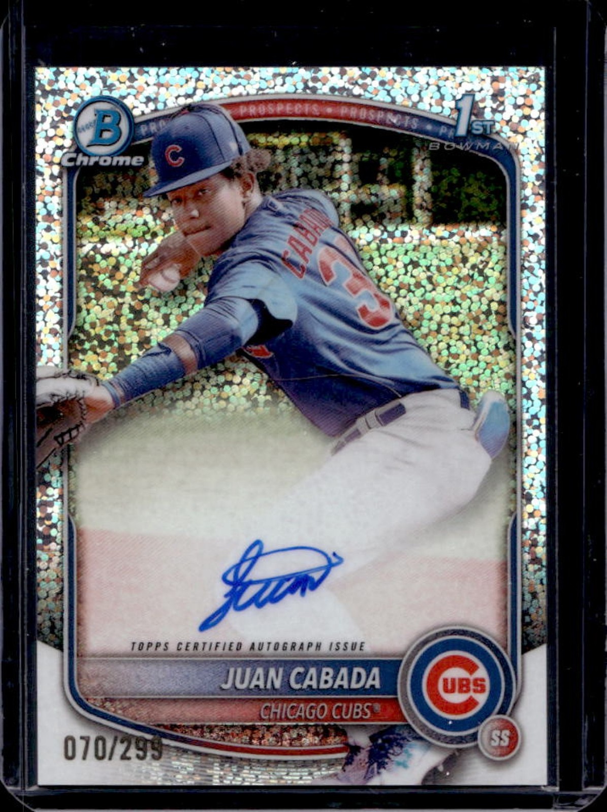 2025 Bowman Chrome Juan Cabada Auto Speckle Refractor 1st Prospect #70/299 Cubs