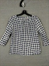 Boden Shirt Womens 8 Black White Gingham Check Plaid Lightweight Coastal Cottage