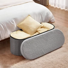 Uimoso Oval Foldable Storage Ottoman Bench with Teddy Fleece in Grey