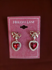 HOLIDAY LANE Bow Red Crystal Heart Drop Earrings Gold Perfect For Valentines