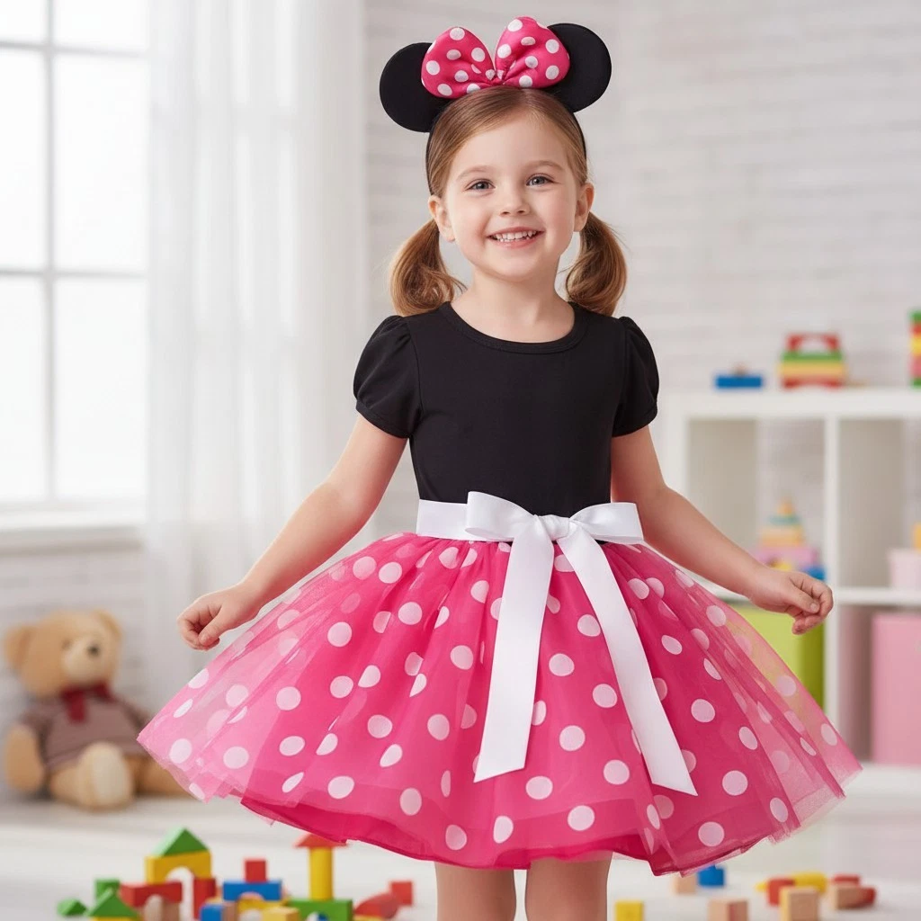 cotton minnie mouse dress Costumes for Girls for sale Pink minnie Color:BLACK BEAUTY maman à coudre Au.Pl. huge heavy breasts Gathers at the waist