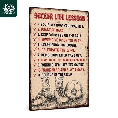 Putuo Decor Vintage Tin Metal Signs Home Décor Soccer Life Lessons ,Wall Art for