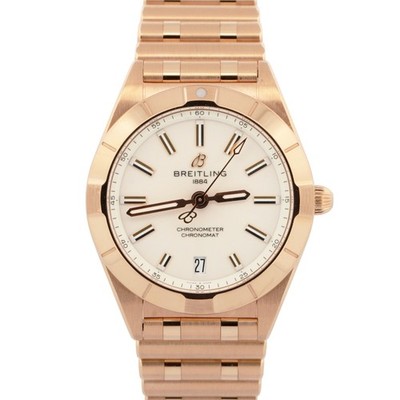 PAPERS Breitling Chronomat 32mm 18K Rose Gold R77310 White Quartz Date Watch BOX