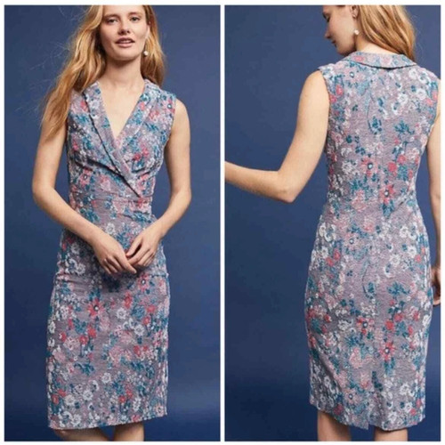 Anthropologie Maeve Jacquard Colorful Floral Print Sleeveless Midi Dress US 00P - Picture 1 of 10
