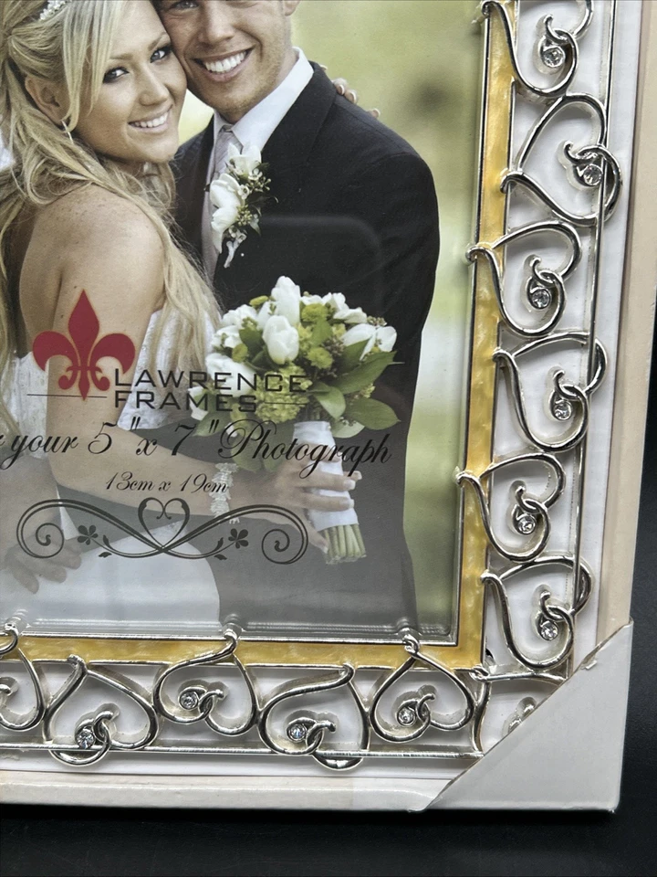 "Marcos Lawrence 5X7"" marco de fotos de boda corazones plateados y pedrería" Foto 4 de 4