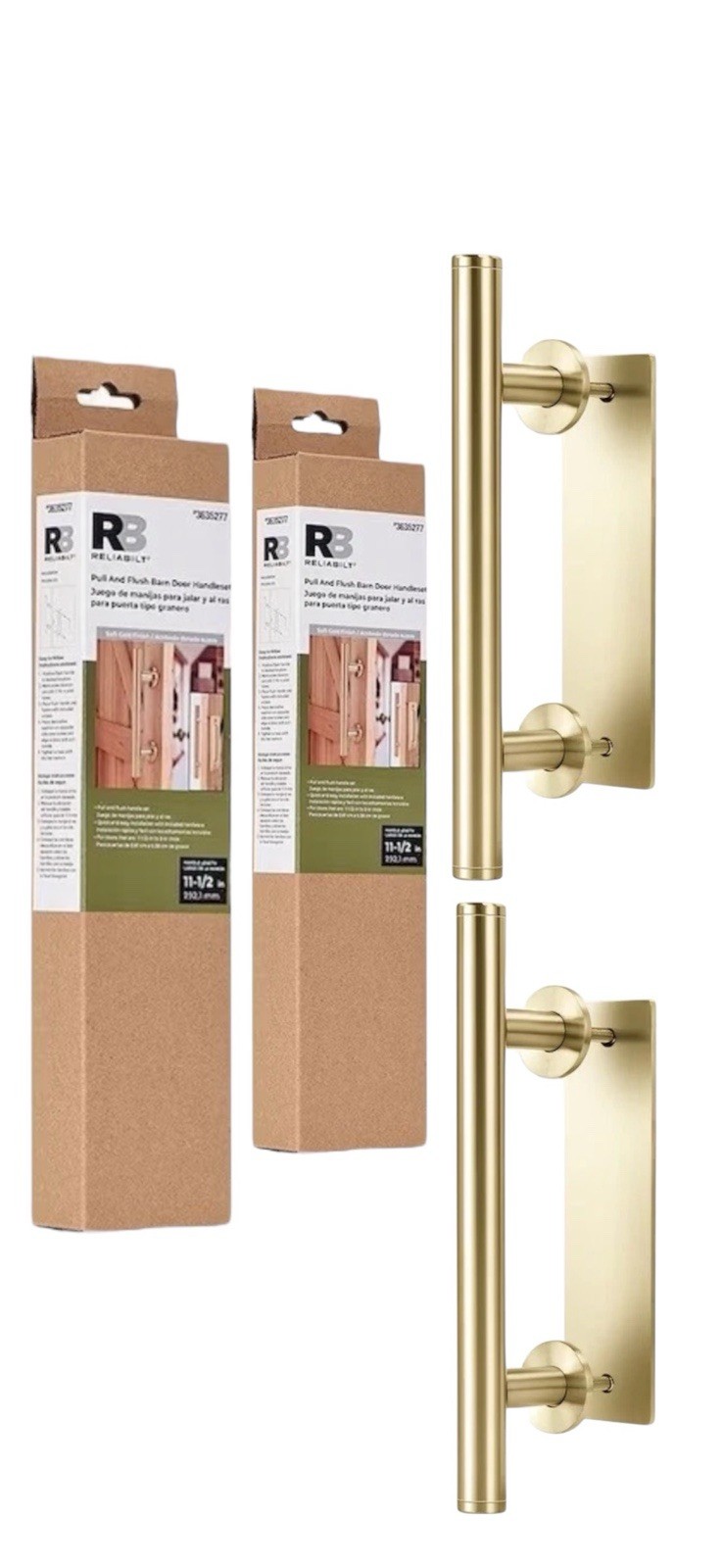 Reliabilt 11.5-inch Soft Gold Barn Door Handleset 2-Pack 3635277