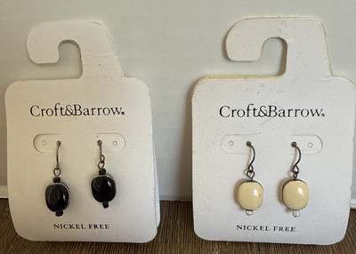 NEW Old Stock/ CROFT & BARROW pierced 2 pair enamel drop oval earrings