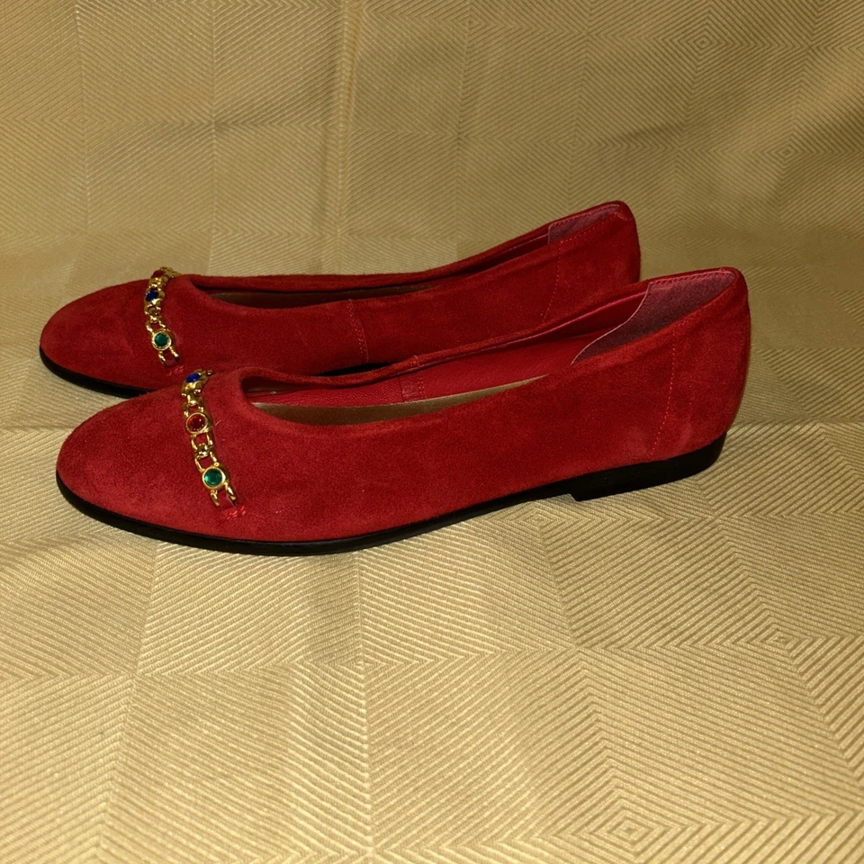 Zapatos para mujer Talbots vintage planos de ballet rojo gamuza adorno con joyas 7B” Foto 2 de 4