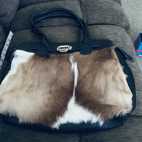 diane gail Springbok Fur Leather Trim Large Size Handbag Purse 112996 Beautiful