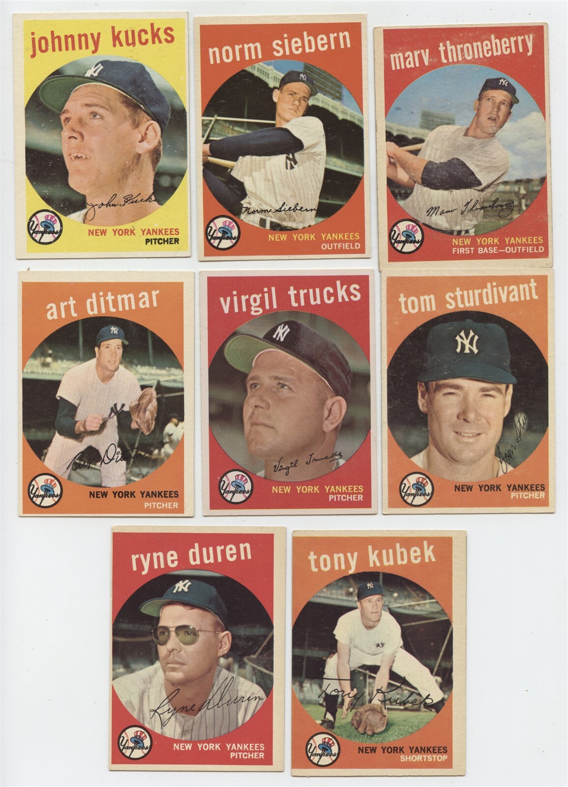 Lot of 17 Raw 1959 Topps Baseball Cards New York Yankees VGEX to NM