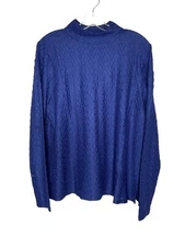 Isaac Mizrahi Live! Long-Sleeve Top Size Medium Blue Textured Mock-Neck New