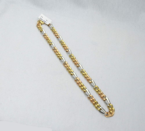 14K TRI COLOR GOLD LINK NECKLACE 30.6 GRAMS 16" LONG HANDMADE IN ITALY NIB # 217 - Picture 3 of 5
