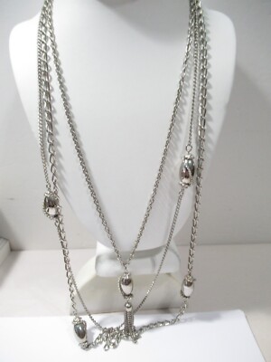 Triple Strand Vintage Necklace Chain w Tassel