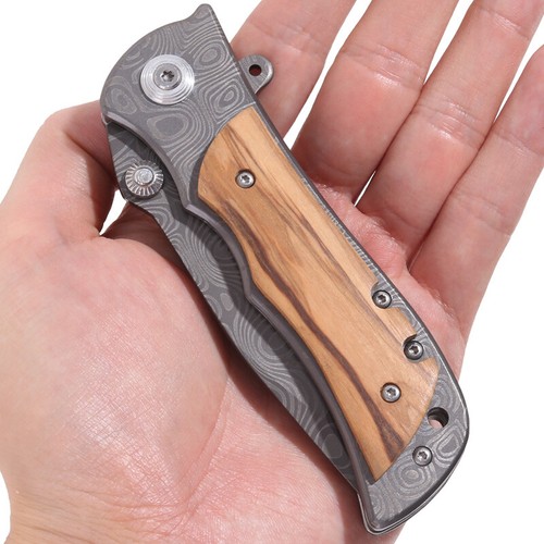 8" Pocket Folding Knife Laser Engraved Tactical Outdoor Camping Wooden