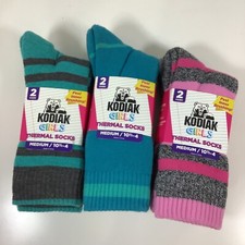 Lot Of 3 New KODIAK GIRLS THERMAL 2 PACK PINK, AQUA STRIPE Socks Medium 10 1/2-4