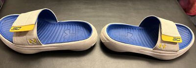 Boys Under Armour Curry 3 Slides Sandals Golden State Blue/White Size 3 Youth