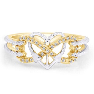 Authentic 1/10CT Diamond Two Tone Heartfinity Anchor Promise Ring 14k Gold Plated