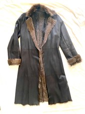 Vintage Whistles Dark Brown Soft Leather & Fur Long Overcoat Size Medium