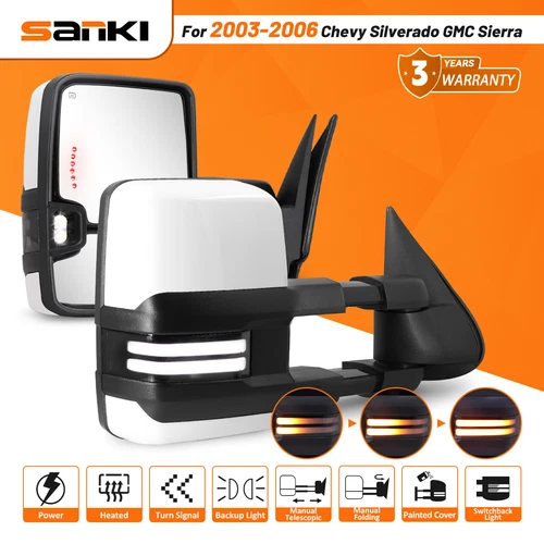 For 2003-2006 Chevy Silverado & GMC Sierra Tow Mirrors LED Switchback White 2PCS
