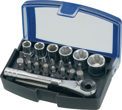 Bit-/Steckschlüsselset 24-teilig Schlitz/PH/PZD/T/Knarre/6 Nüsse PROMAT
