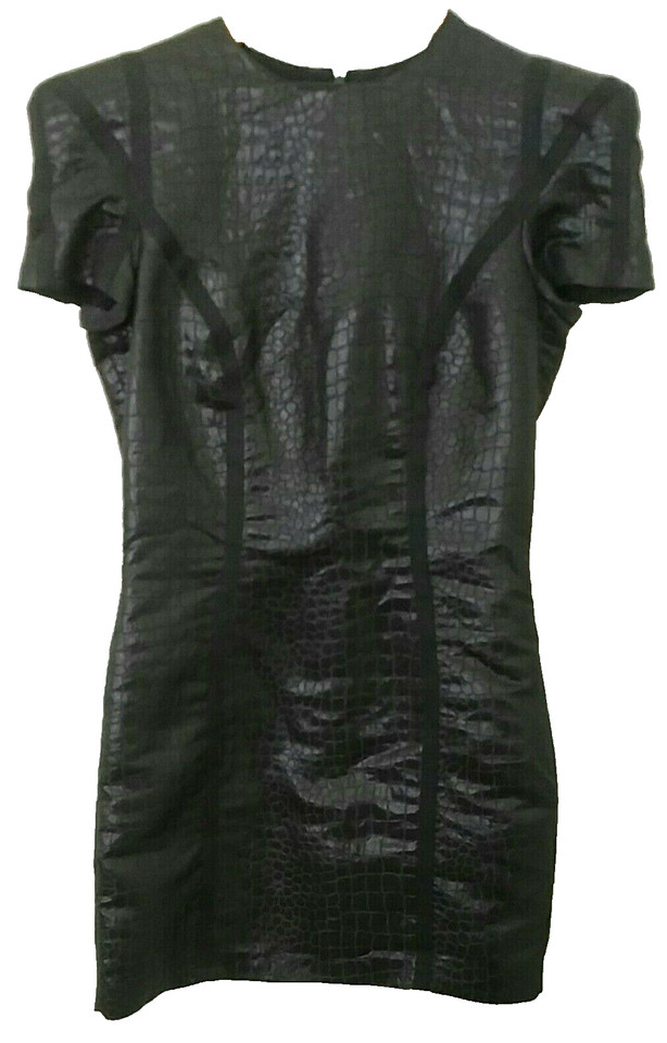 Nina Maya Black Crocodile Embossed Mini Dress Bodycon Short Sleeve Sexy Size 8