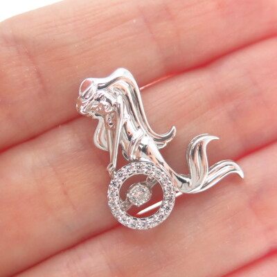 925 Sterlingsilber Rundschliff C Z Arielle Meerjungfrau minimalistisch Charm Plättchen Anhänger