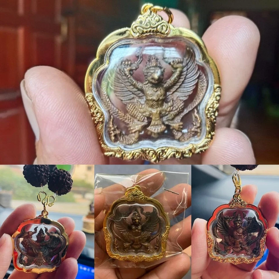 Phaya Krut Amuleto Micrón Chapado en Oro Marco Impermeable Garuda Amuleto Tailandés Foto 3 de 3