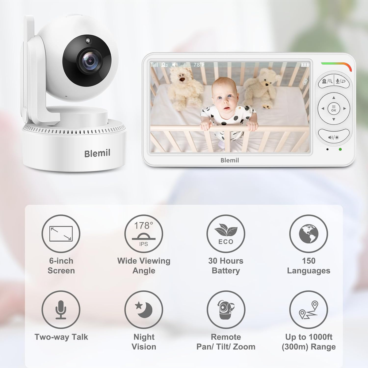 Split Screen Non Video Baby Monitor No Wifi With Dual Cameras