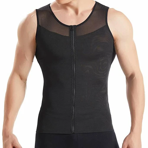 Men Slimming Body Shapewear Gynecomastia Compression Vest Zip Up Shirt Tank Tops - Picture 15 of 24