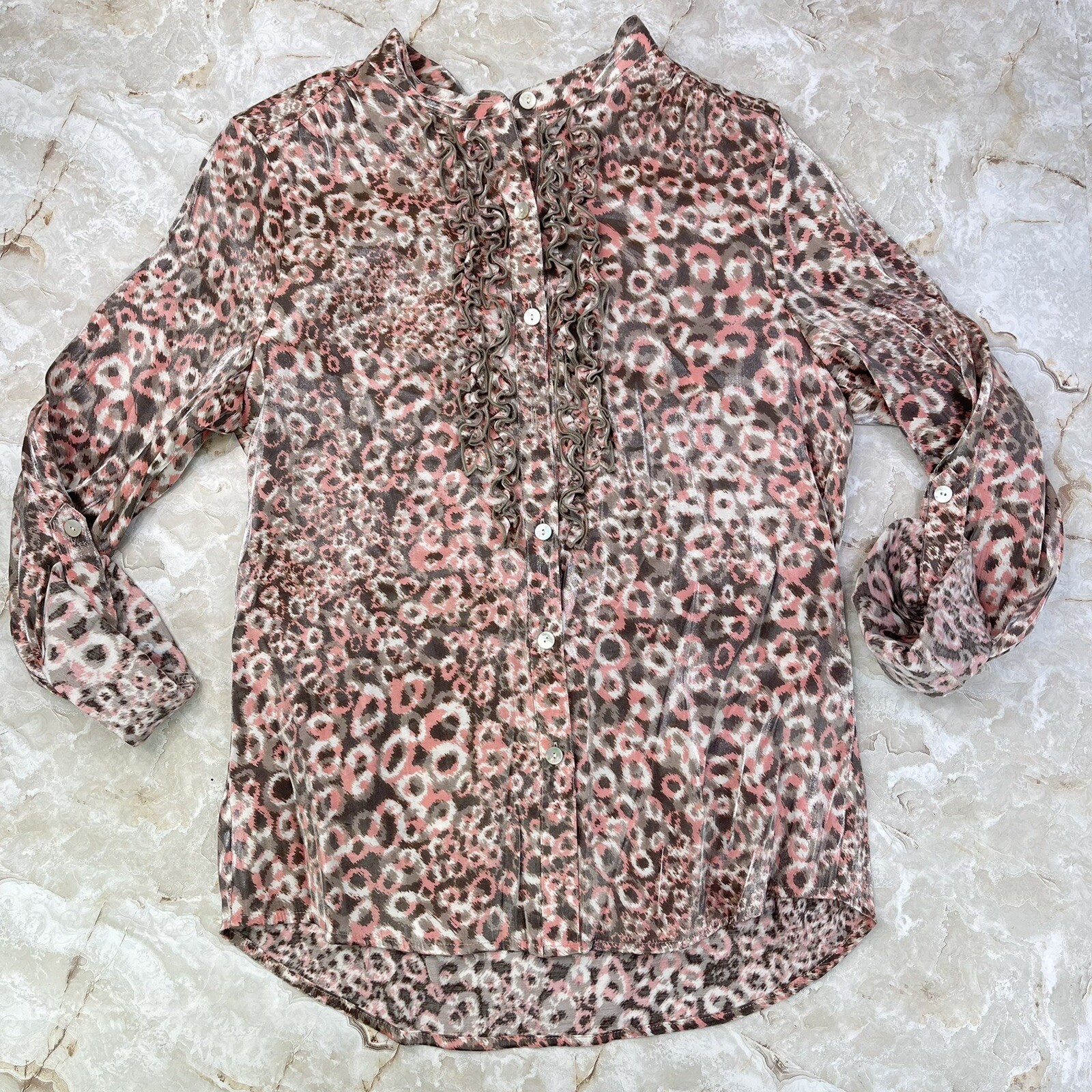 Ruby RD Petite Animal Print Metallic Button Up LO… - image 1