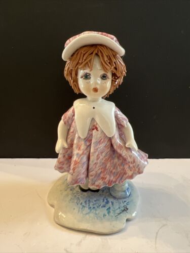 Zampiva Keramik Spaghetti Haar Mädchen ""Puppe azurblau stehend"" signiert Made in Italy. - Bild 1 von 6