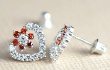 14K White Gold CZ Heart Shape Stud Earrings