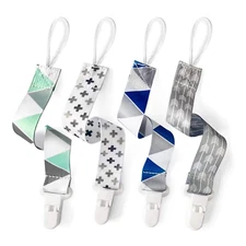 Pandaear Baby Pacifier Clips Solid Color, 4 Pack Universal Holder Leash for Boys