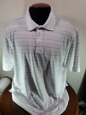 Champion Golf Polo Mens 2XL White Stripped Ventelated Polyester Wicking Athletic