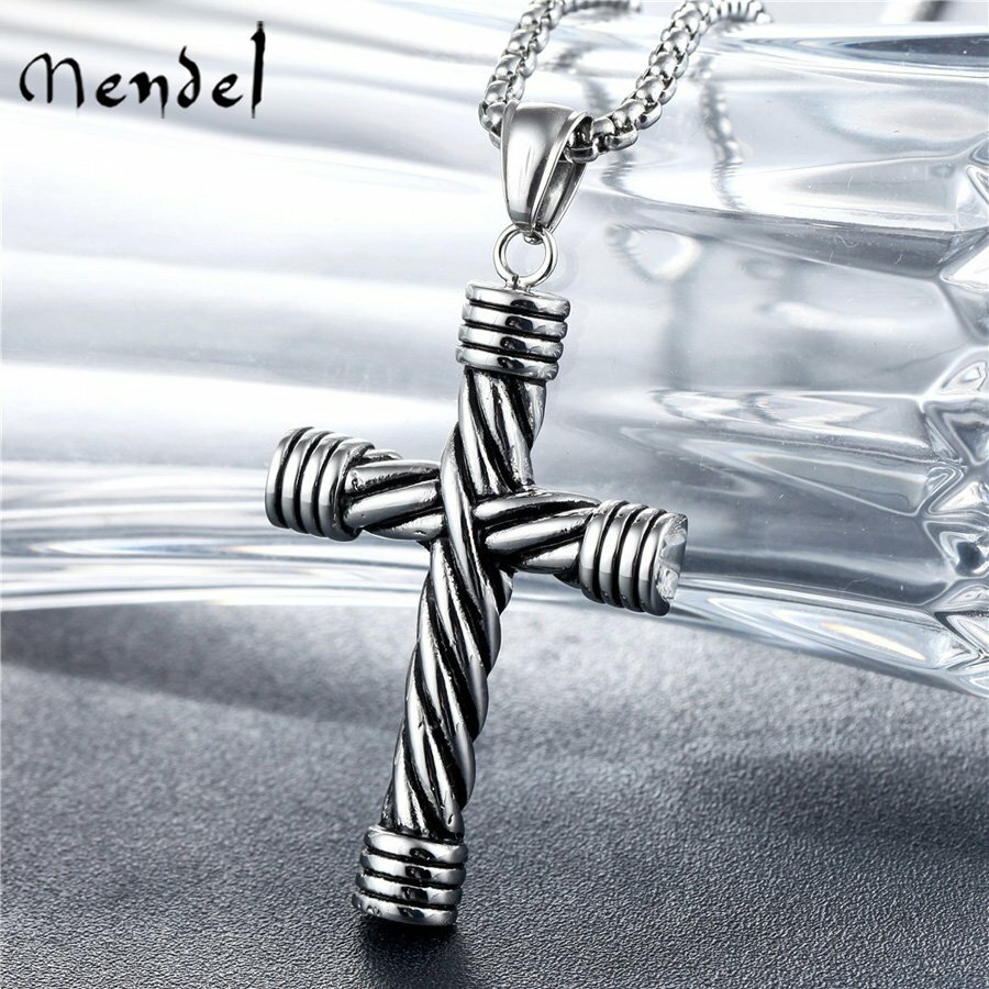 MENDEL Mens Womens Gothic Stainless Steel Cross Pendant Necklace For Men  Women