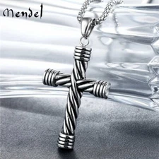 MENDEL Mens Womens Gothic Stainless Steel Cross Pendant Necklace For Men Women