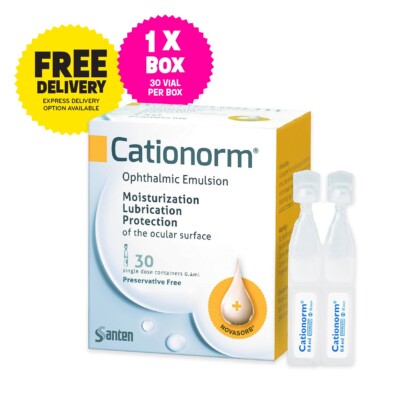 1 X CATIONORM Emulsion 30 vial 0.4ml Dry Eye Tear Drop Compatible Contact Lens
