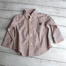 Chaps Baby Boy's Button Down Dress Shirt Size 18 Months Blue Orange Plaid Easter