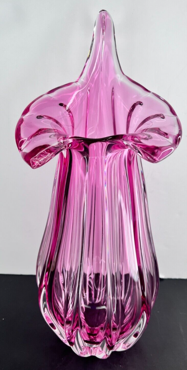 Josef Hospodka Chribska Pink Glass (Czech) Vase Jack in the Pulpit