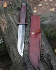 Custom Handmade Carbon Steel Leather Handle Bowie Knife Hunting Camping Knife