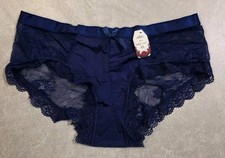 Sexy Satin Brief Sheer Back Lace Blue Panties XL 