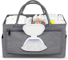Diaper Caddy with Wipe Dispenser One-Handed Access, Premium Diaper Organizer, Po