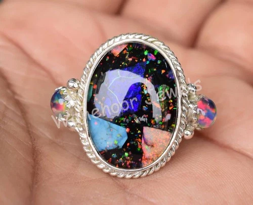 925 Sterling Silver Monarch Fire Opal Oval Beautiful Women Ring Size 8.75 US